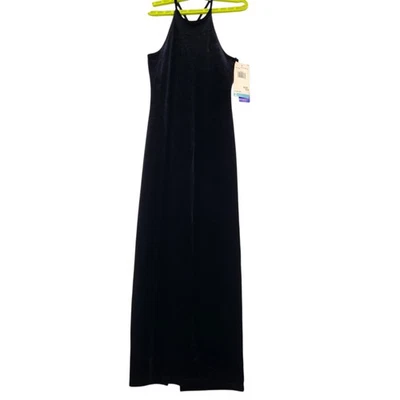 Винтажный прыжок размер 5 Whimsigoth черный бархат с бретелью через шею резинке макси платье темно фея - Изображение 1 из 4