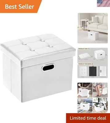 Compact 17x13in White Storage Ottoman - Sturdy Seat and Hidden Storage Solution - Image 1 of 4