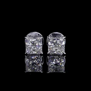 Princess 4.02crt IGI lab grown diamond stud earring 14K WG push back - Picture 1 of 12
