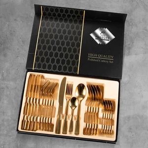 ACA 24 PCS Stainless Steel Gold Cutlery Set Dinner Knife Fork Spoon Gift - Picture 1 of 9