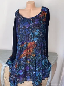 Joe Browns Boho Tunic Dress Size 20 2X Art To Wear Wood Buttons Layered Colorful - Picture 1 of 14