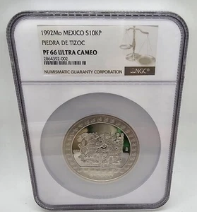 1992 Mexico S10KP 10000 Pesos Rare 5oz Piedra de Tizoc PF66 NGC Ultra Cameo - Bild 1 von 1
