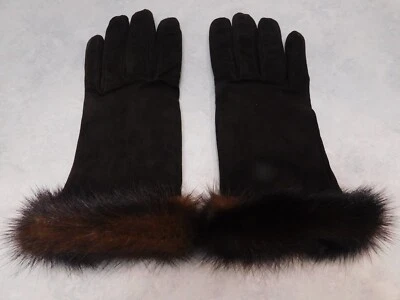 GUANTES DE GAMUZA MARRÓN DE DISEÑO PARA DAMAS PIEL DE CONEJO FORRO DE CACHEMIR TALLA L Foto 1 de 4