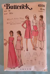 VTG Misses Dress Tunic Jacket Pants Sz 10 Butterick 6109 Sewing Pattern UNCUT - Picture 1 of 2