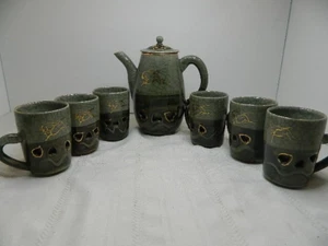 Tetera/cafetera de colección Otagiri Somayaki Soma Ware verde craquelado corazón caballo con 6 tazas - Imagen 1 de 24