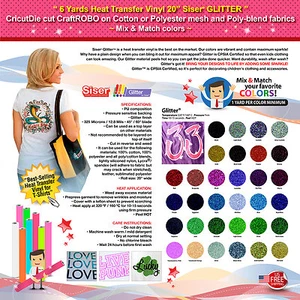 6 YARDS HEAT TRANSFER VINYL 20" SISER GLITTER-CricutDie,CraftROBO,Cotton/Polyest - Picture 1 of 8