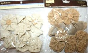 Recollections Burlap Fabric Flowers Pack of 12 Brown or Beige 3 Styles NIP Decor - Picture 1 of 3