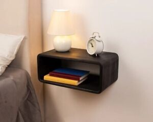 Floating Nightstand with Shelf Wall Bedside ,Mounted Black for Wood For Living