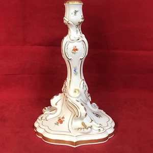 Bonito candelabro grande Meissen soporte de velas pintura floral y dorada 25 cm - Imagen 1 de 8