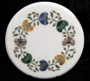 12" Mármol Lateral Café Table Top Lapis Floral Raro Incrustación Patio Decor - Imagen 1 de 1