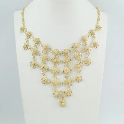 Collana donna filigrana sarda in argento dorato nido d'ape con elementi a fiore - Immagine 1 di 4