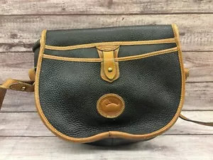 Dooney & Bourke Loden Toggle Saddle Bag Black AWL Pebble Leather Crossbody VTG - Picture 1 of 7