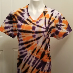 Hecha a mano Tie Dye Algodón Unisex Hombres Mujeres Camisa Naranja Púrpura Remolino Camiseta M - Imagen 1 de 5