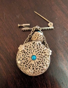 Türkis Sterling Filigran Parfüm Flakon Anstecknadel Brosche - Bild 1 von 5
