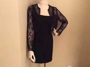 CARMEN MARC VALVO ELEGANTE ABITO NERO SENZA MANICHE CON GIACCA PIZZO PERLINE - TAGLIA 6 - Foto 1 di 5