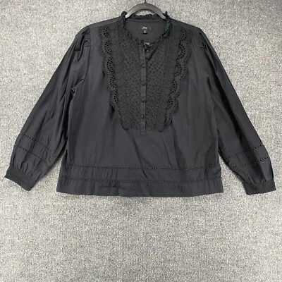 Blusa J Crew para mujer 16 negra con volantes ojales Cottagecore campesino capricho cuadrado Foto 1 de 4