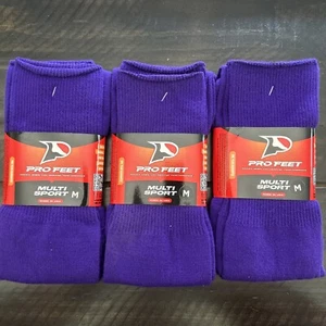 Pro Feet Multi Sport PURPLE (3) Crew Socks MEDIUM Size 9-11 Girls 6-9, Boy 4-9 - Picture 1 of 3