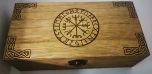 Handmade engraved wooden jewellery / organizer box Viking Vegvisir Runic Compass - Picture 1 of 2