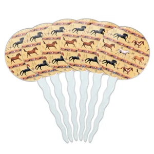 Horses Southwestern Border Pattern Cupcake Picks Toppers Decoration Set of 6 - Picture 1 of 4