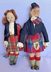 Pair of Vintage Chad Valley England Scottish Dolls Kilts Man Woman Original Tag - Picture 1 of 9