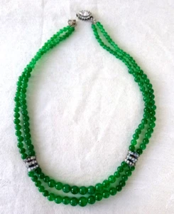 2-Strand Emerald Beads Necklace by Suzanne Summers 925 Sterling Silver In Box - Picture 1 of 6