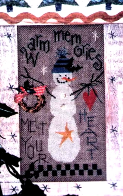 Cross Stitch Primitive Lizzie Kate Winter Snowman & Charm Warm Memories OOP - Image 1 of 3