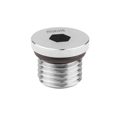 FITOK 316 SS Hollow Hex Plug with O-Ring, 9/16-18 Male SAE/MS Straight Thread - Image 1 of 2