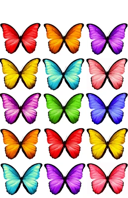 TOPPERS COMESTIBLES PARA CUPCAKES 30 MARIPOSAS ARCO IRIS DULCE PREMIUM OBLEA PASTEL PRECORTADO Foto 1 de 2