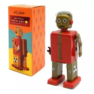 PROTON ROBOT 5" Saint St. John Wind Up Tin Toy Collectible Retro Space Age Marxu - Picture 1 of 5