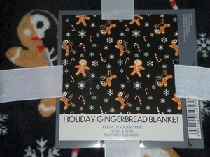NEW, Plush HOLIDAY GINGERBREAD SKELETONS Lightweight Throw Blanket 50" x 60" - Picture 1 of 3