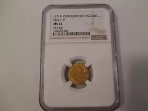 1714-15 MOJ MEXICO ESCUDO PHILIP V NGC MS64 FROM 1715 FLEET - Picture 1 of 2