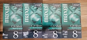 LOT 4  MAXELL GX- SILVER High Quality T-160 Blank VHS Video Tapes 8 Hours-SEALED - Picture 1 of 3