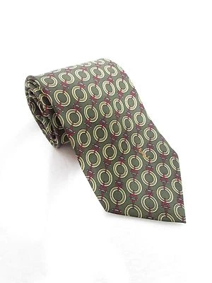 Gravata masculina YVES SAINT LAURENT 100% seda verde estampa geométrica - Imagem 1 de 3