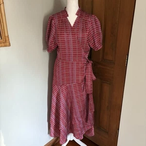 Draper James Size 12 Wrap Dress Womens Naomi Dotted Grid Print Midi Retro - Picture 1 of 8