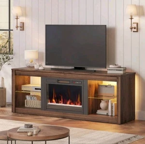 Luxurious & Elegant Walnut TV Stand – 7-Color LED Fireplace, Fits Huge 70" TVs - Picture 1 of 11