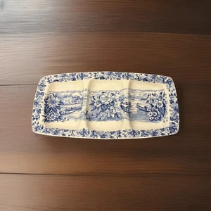 Eastern Scenes Palissy England Divided Tray 3 Sections Blue Floral 10.5” X 5” - Picture 1 of 8