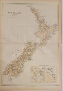 1882 Blackie große Karte Neuseeland Auckland gedruckt Farbe - Bild 1 von 6