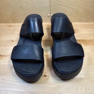 Crocs LiteRide Brooklyn Mid Wedge Sandals 11w Black Slip On Preowned - Picture 1 of 13