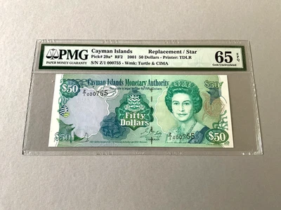 Cayman Islands 50 Dollars P-29a* 'Replacement/ Star' 2001  PMG  65 EPQ - Image 1 of 4
