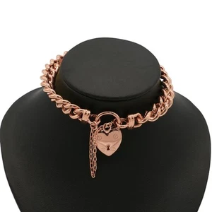 18ct Heavy Rose Gold Plated Euro Chain Bracelet with a Small Plain Heart Lock... - Picture 1 of 7