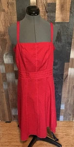 Ann Taylor Red Cotton Fit & Flare Dress Sz 12 Lined Sleeveless Classic Summer - Picture 1 of 17