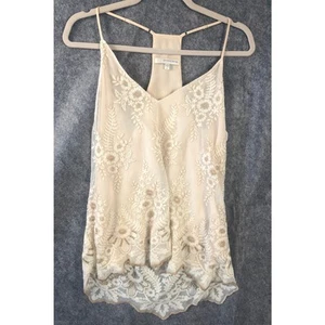 Lavendelbraun Creme Beige Spitze Hoher Niedriger Saum Gefüttert Größe Large Top - Bild 1 von 7