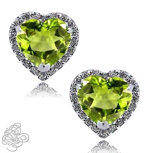 2.89 CT HALO HEART PERIDOT STUD EARRINGS 925 STERLING SILVER SAPPHIRE - Picture 1 of 1