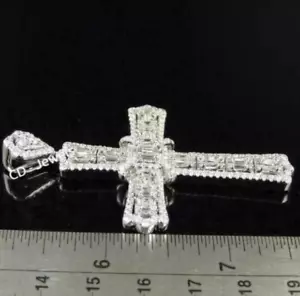 Black Friday Gift For Son 2ct Baguette Cubic Zirconia Cross Charm Pendant Silver - Picture 1 of 4