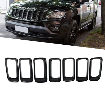 7Pcs For 2011-2016 Jeep Compass Front Grill Vent Hole Frame Trim ABS Gloss Black - Image 1 of 4