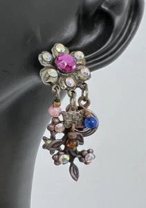 Vintage Crystal/Rhinestone Pink Cosmetic Dangle Earrings - Picture 1 of 3