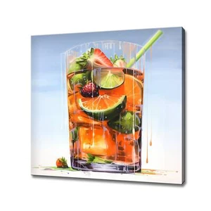Pimms mit Früchten Cocktail Getränk Glas Aquarell Leinwandbild, Küche Kunst - Bild 1 von 10