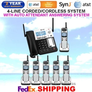 AT&T SynJ SB67138 4-LINE DECT 6.0 CORDED / CORDLESS PHONE SYSTEM 6 CORDLESS - Picture 1 of 5