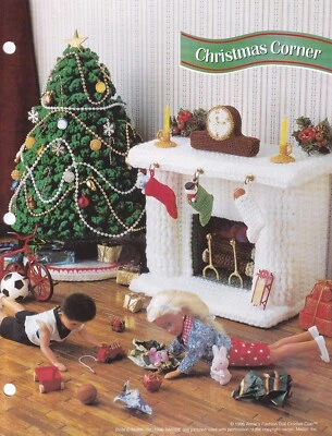 Fashion Doll Crochet Pattern CHRISTMAS CORNER Fireplace, Clock, Candles, Tree - Image 1 of 3