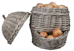 Esschert Design Weidenkorb Zwiebelkorb Erntekorb grau Deckel korb Zwiebeln - Bild 1 von 2
